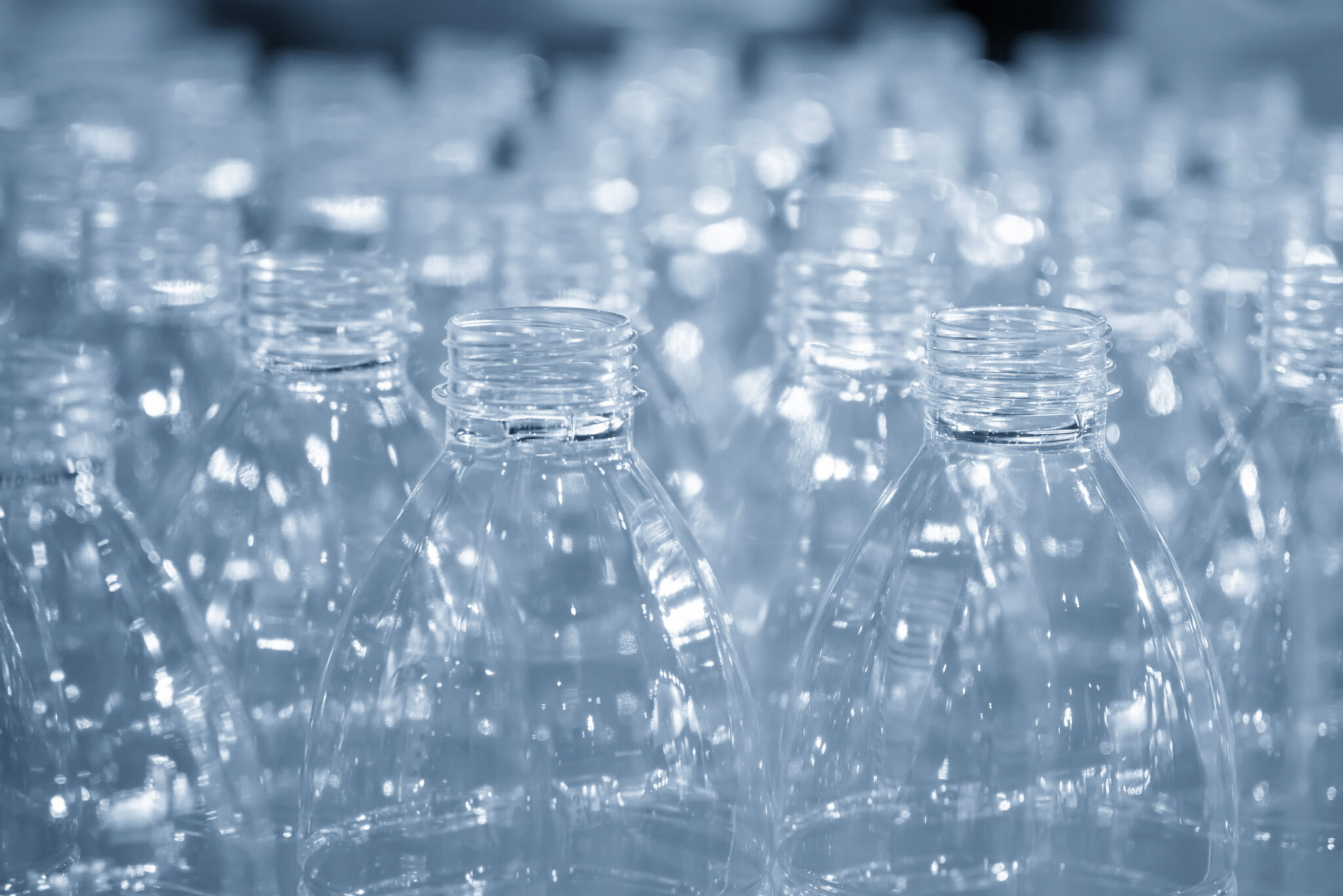 The stock of the PET bottles in the warehouse  waiting for drinking water manufacturing process.